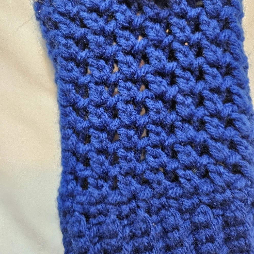 Hand Crafted hand knit crochet phone handbag color electric blue handmade beaded